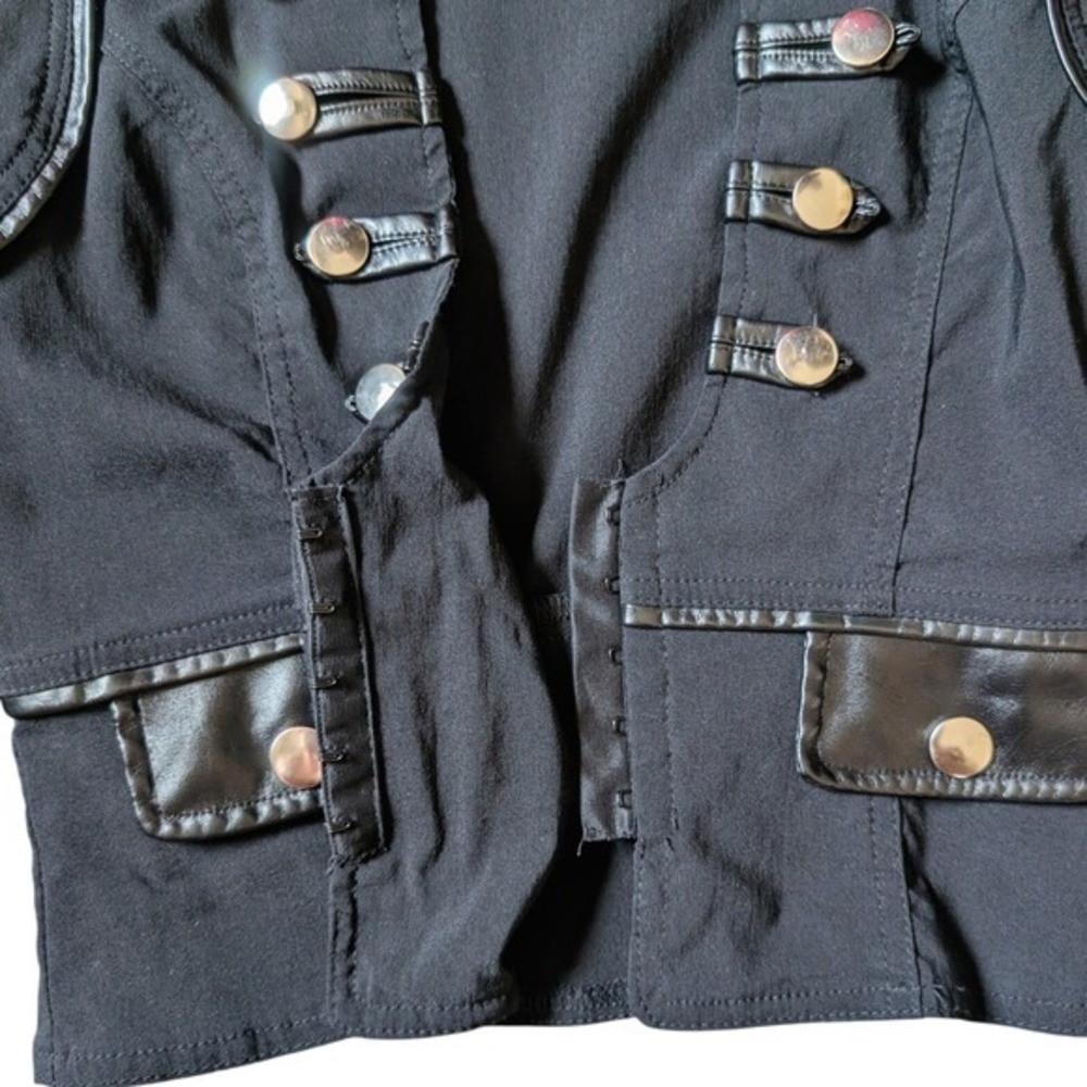 Vintage Y2K Black Gothic Chic Military Cropped Corset Leather Trim Jacket - Picture 6 of 7